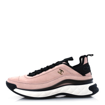 CHANEL Suede Calfskin Nylon Grosgrain CC Sneakers 40 Light Pink