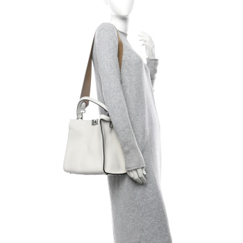 FENDI Vitello Seta Glazed Fabric FF 1974 Medium Peekaboo X-Lite Latte Mogano Panna