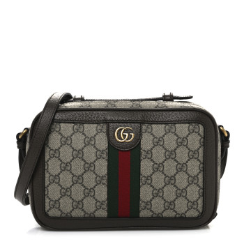 GUCCI GG Supreme Monogram Web Small Ophidia Top Handle Shoulder Bag Brown