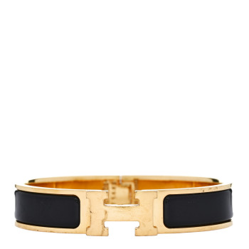 HERMES Enamel Narrow Clic Clac H Bracelet PM Black