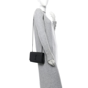 SAINT LAURENT Grain De Poudre Small Monogram Monochrome Kate Satchel Black
