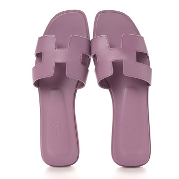 HERMES Box Calfskin Oran Sandals 39 Bruyère