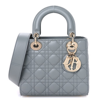 CHRISTIAN DIOR Lambskin Cannage Small My ABCDior Lady Dior Grey