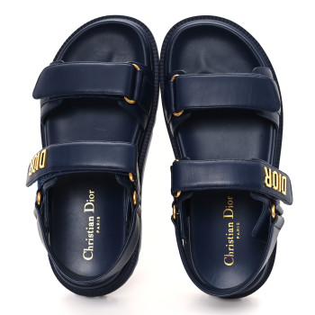 CHRISTIAN DIOR Lambskin Dioract 10mm Sandals 37.5 Blue