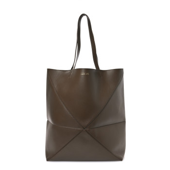 LOEWE Shiny Calfskin Large Puzzle Fold Tote Khaki Green
