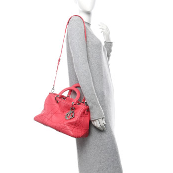 CHRISTIAN DIOR Lambskin Cannage Granville Polochon Coral