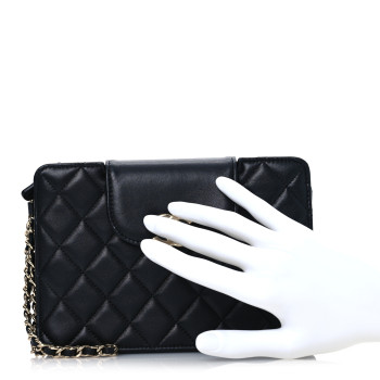CHANEL Lambskin Quilted CC Pouch Wristlet Black
