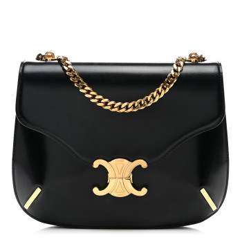 CELINE Shiny Calfskin Chain Besace Triomphe Black