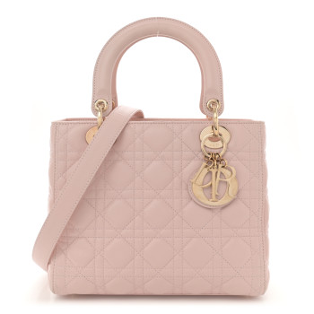 CHRISTIAN DIOR Lambskin Cannage Medium Lady Dior Light Pink