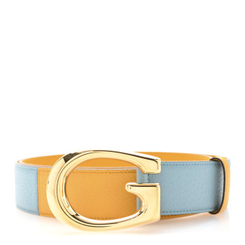 GUCCI Textured Dollar Calfskin Criss-Cross Double G Memorable Buckle 40mm Belt 100 40 Dusty Azure Crop