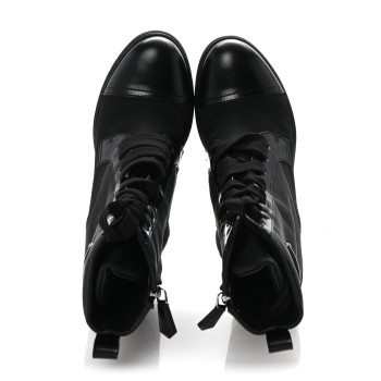 PRADA Spazzolato Re-Nylon Metal Triangle Logo Lace Up 55mm Ankle Boots 35.5 Black
