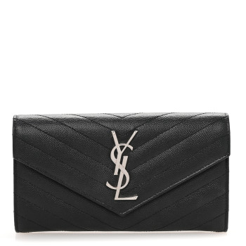 SAINT LAURENT Grain De Poudre Matelasse Chevron Monogram Flap Wallet Black