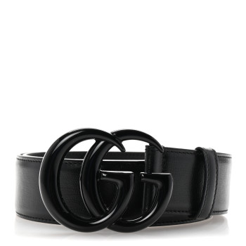 GUCCI Azalea Calfskin Enamel Monochrome Double G 40mm Belt 90 36 Black