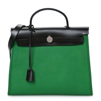 HERMES Vache Hunter Toile Herbag Zip 31 PM Bambou Kaki