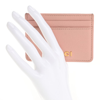GUCCI Calfskin Script Card Holder Light Pink
