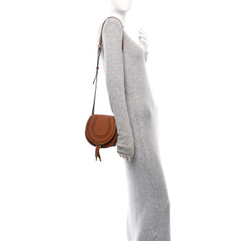 CHLOE Grained Calfskin Small Marcie Saddle Bag Tan