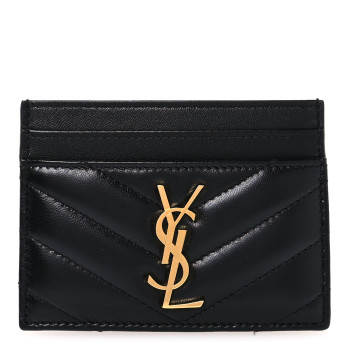 SAINT LAURENT Lambskin Matelasse Chevron Monogram Credit Card Case Black
