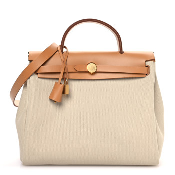 HERMES Military Toile Vache Hunter Herbag Zip Retourne 31 PM Beton Naturel