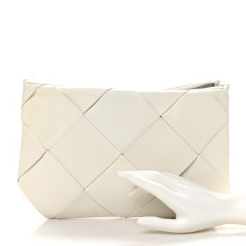 BOTTEGA VENETA Nappa Maxi Blown Up Intrecciato Pouch Clutch Optic White