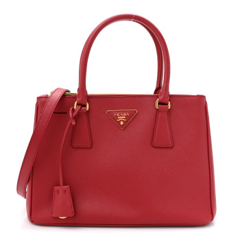 PRADA Saffiano Small Galleria Double Zip Tote Fuoco
