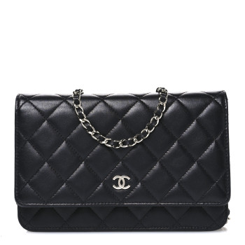 CHANEL Lambskin Quilted Wallet On Chain WOC Black