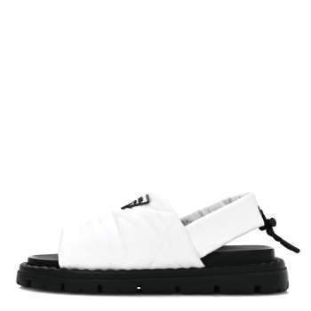 PRADA Nylon Triangle Logo Padded Slingback Sandals 37.5 White