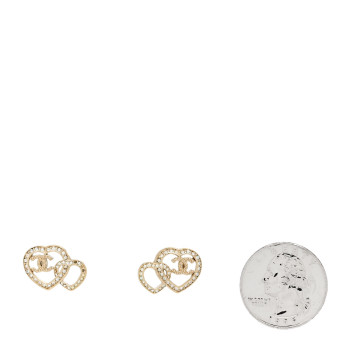 CHANEL Crystal Metal CC Double Heart Earrings Gold