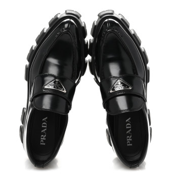 PRADA Spazzolato Triangle Logo Monolith Pointy 55mm Loafers 38 Black