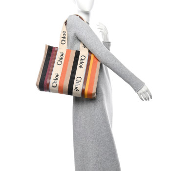 CHLOE Cotton Calfskin Medium Woody Striped Tote Multicolor
