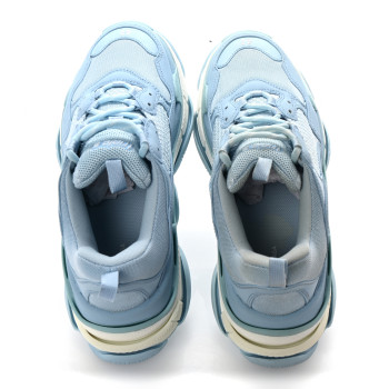 BALENCIAGA Fabric Mesh Mens Triple S Sneakers 42 Light Bleu White