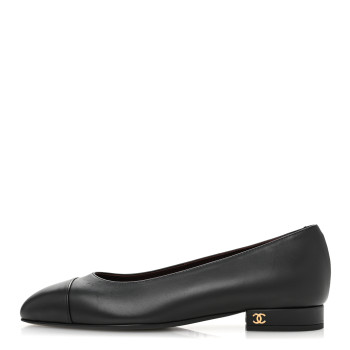 CHANEL Lambskin Cap Toe Ballerina Flats 37 Black