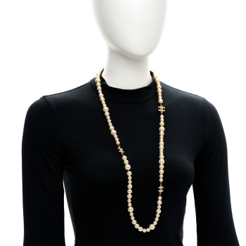 CHANEL Pearl Multistrand CC Long Necklace Pearly White