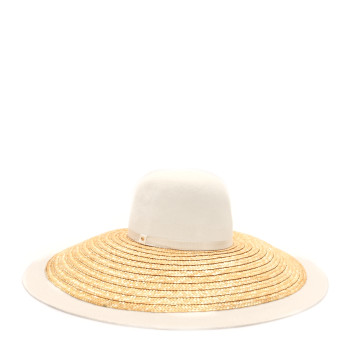 GUCCI Straw Felt Wide Brim Hat S Beige White