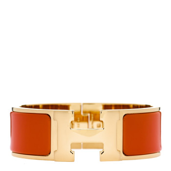 HERMES Enamel Wide Clic Clac H Bracelet PM Orange