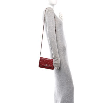 CHANEL Lambskin Quilted Wallet On Chain WOC Red