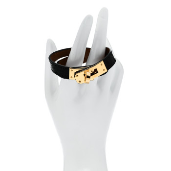 HERMES Shiny Alligator Lizard Kelly Double Tour Bracelet T2 Black