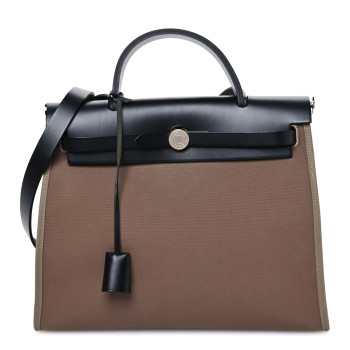 HERMES Vache Hunter Toile Herbag Zip 31 PM Etoupe Black
