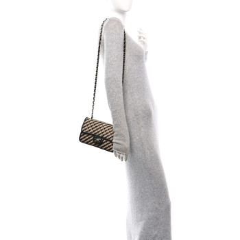 CHANEL Raffia Jute Striped Small Urban Jungle Single Flap Black Beige
