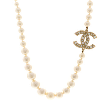 CHANEL Pearl CC 100th Anniversary Necklace Light Gold