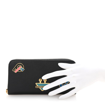 PRADA Saffiano Metal Zip Around Wallet Black
