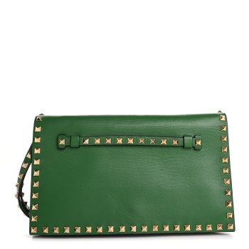 VALENTINO GARAVANI Nappa Rockstud Wristlet Clutch Emerald
