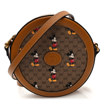 GUCCI X DISNEY Mini Vintage GG Supreme Monogram Mickey Mouse Round Shoulder Bag Beige Vintage Sun Oil