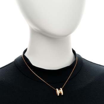 HERMES Lacquered Rose Gold Pop H Pendant Necklace White