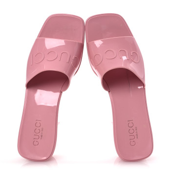 GUCCI Rubber Gucci Logo Womens Platform 20/60mm Slide Sandals 38 Wild Rose