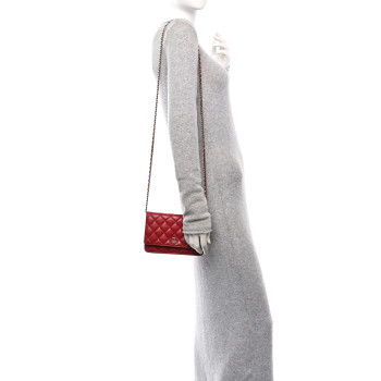 CHANEL Lambskin Quilted Wallet On Chain WOC Red