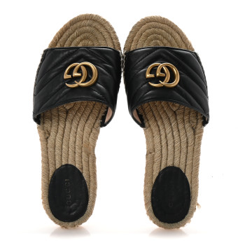 GUCCI Nappa Matelasse GG Marmont Espadrille Slide Sandals 38 Black