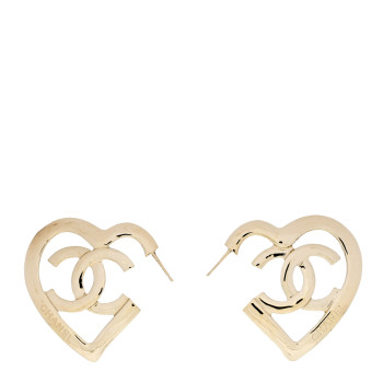 CHANEL Metal CC Heart Coco In Love Hoop Earrings Gold