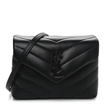 SAINT LAURENT Calfskin Y Quilted Monogram Monochrome Toy Loulou Crossbody Bag Black