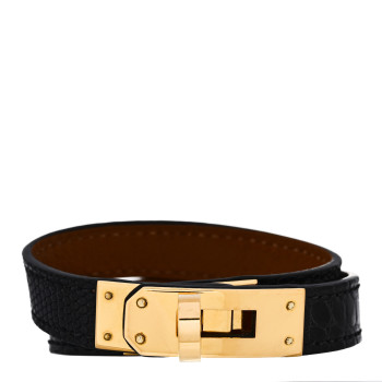 HERMES Shiny Alligator Lizard Kelly Double Tour Bracelet T2 Black
