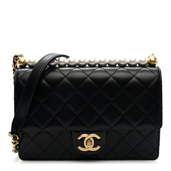 CHANEL Goatskin Quilted Small Chic Pearls Flap Black